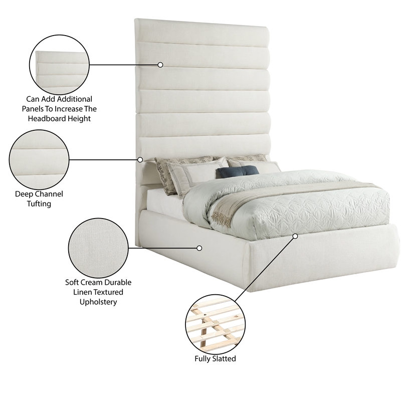 Meridian Furniture Adam Cream Linen Textured Fabric Full Bed