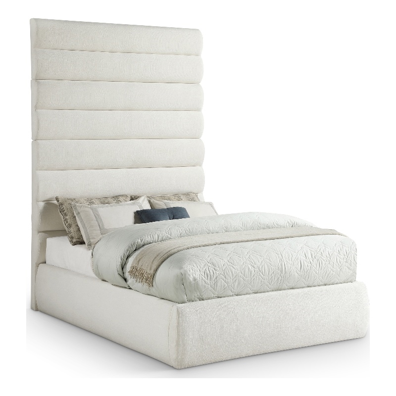 Meridian Furniture Adam Cream Linen Textured Fabric Full Bed