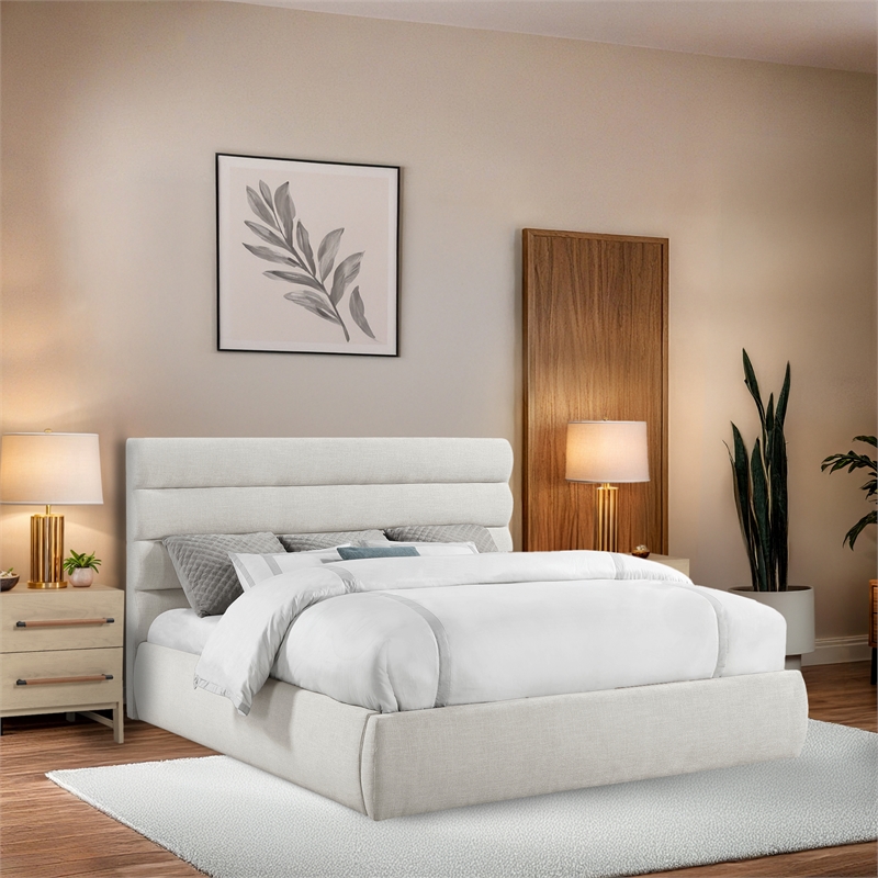 Meridian Furniture Adam Cream Linen Textured Fabric King Bed