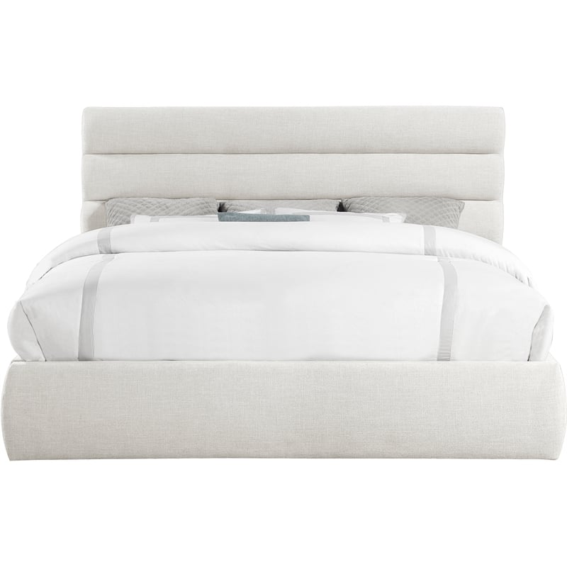 Meridian Furniture Adam Cream Linen Textured Fabric King Bed