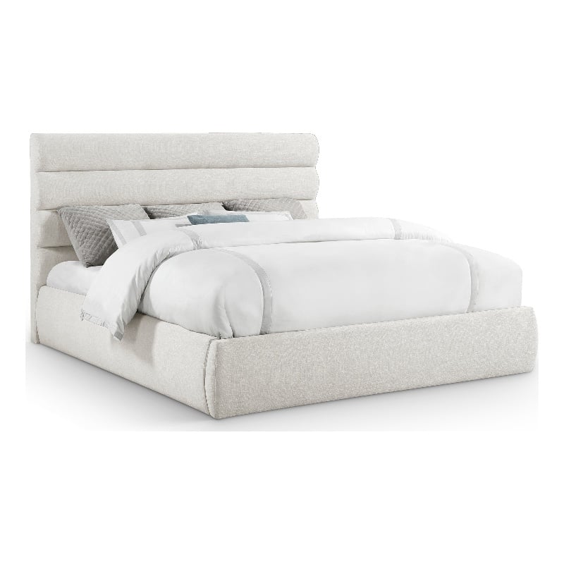 Meridian Furniture Adam Cream Linen Textured Fabric King Bed