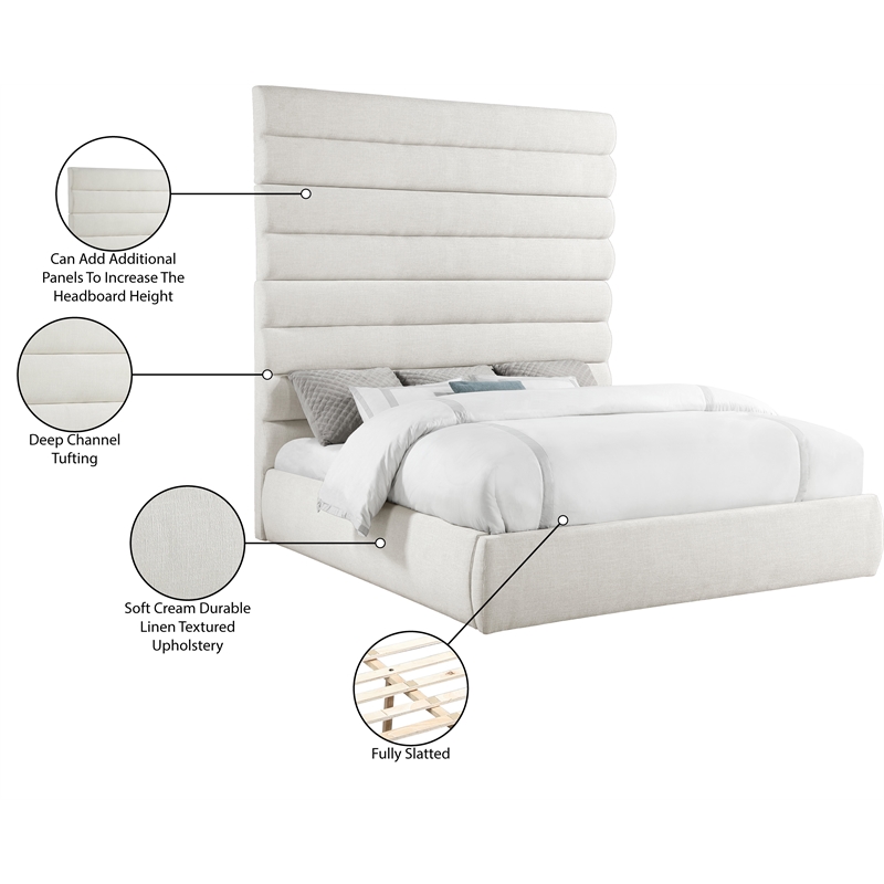 Meridian Furniture Adam Cream Linen Textured Fabric King Bed