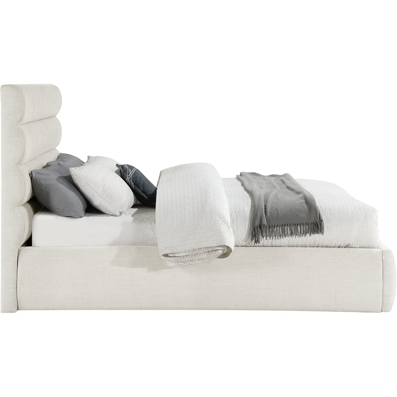 Meridian Furniture Adam Cream Linen Textured Fabric Queen Bed