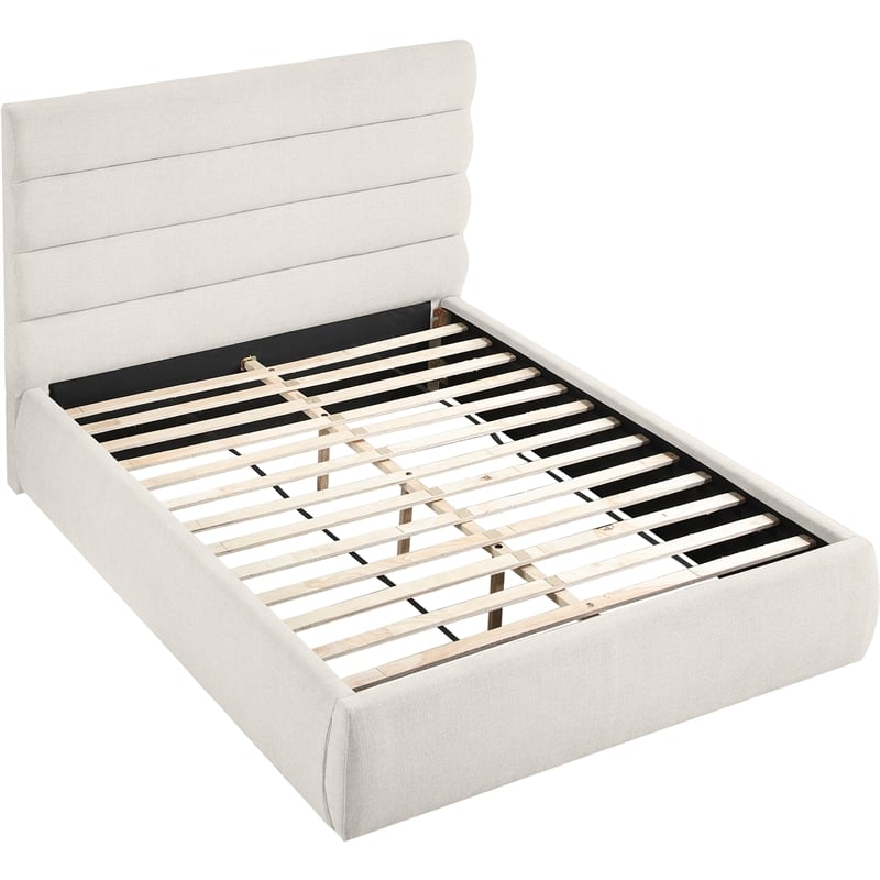 Meridian Furniture Adam Cream Linen Textured Fabric Queen Bed