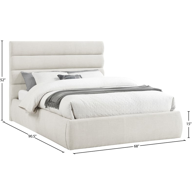 Meridian Furniture Adam Cream Linen Textured Fabric Queen Bed
