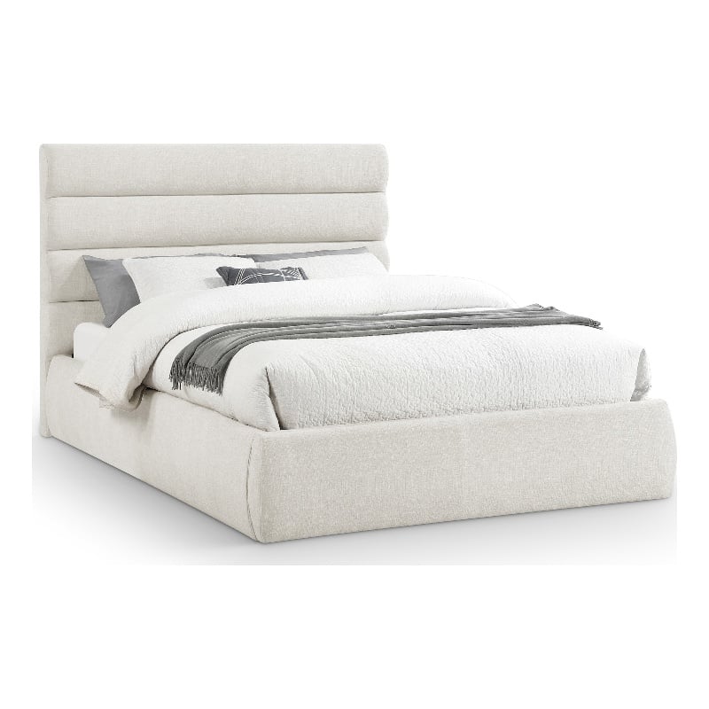 Meridian Furniture Adam Cream Linen Textured Fabric Queen Bed