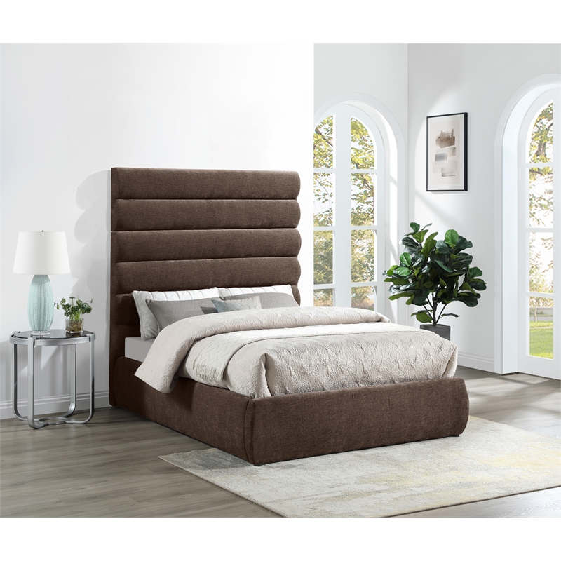 Meridian Furniture Adam Brown Chenille Fabric Full Bed