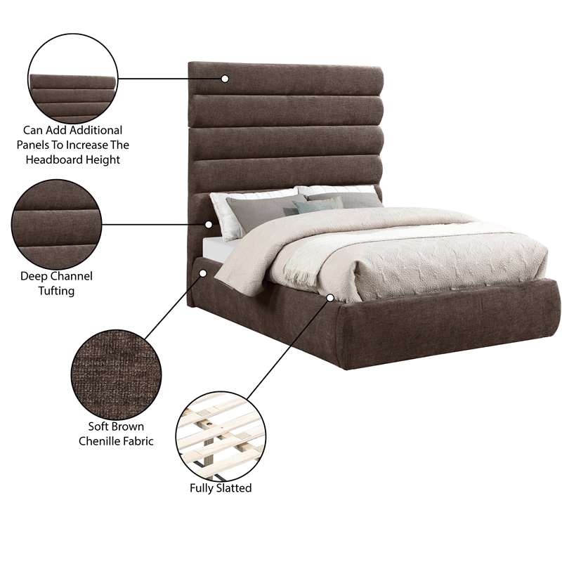 Meridian Furniture Adam Brown Chenille Fabric Full Bed