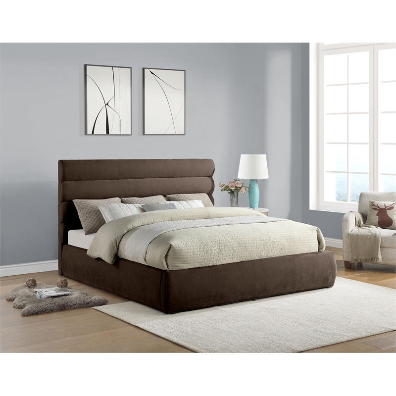 Meridian Furniture Adam Brown Chenille Fabric King Bed