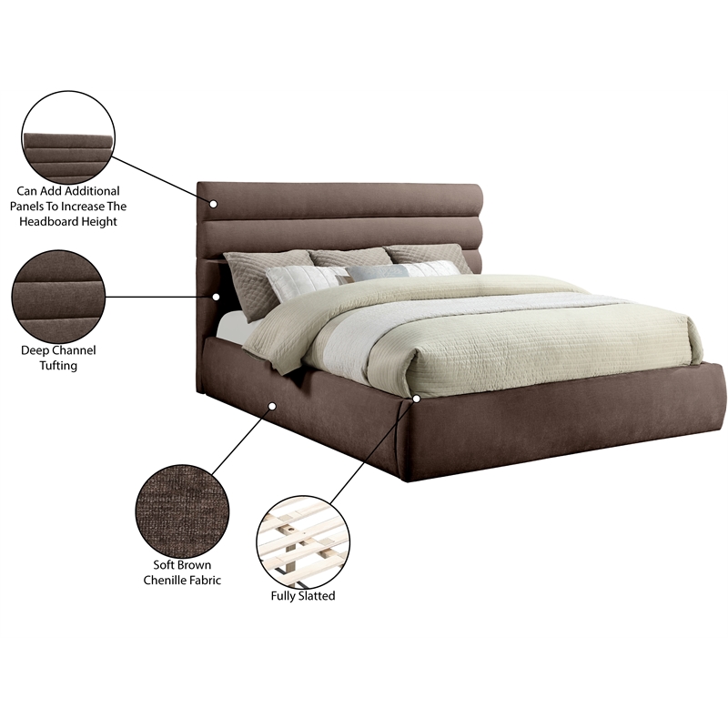 Meridian Furniture Adam Brown Chenille Fabric King Bed