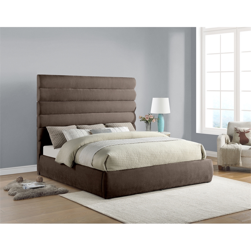 Meridian Furniture Adam Brown Chenille Fabric King Bed