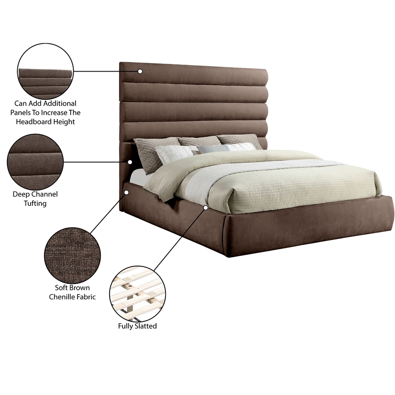 Meridian Furniture Adam Brown Chenille Fabric King Bed