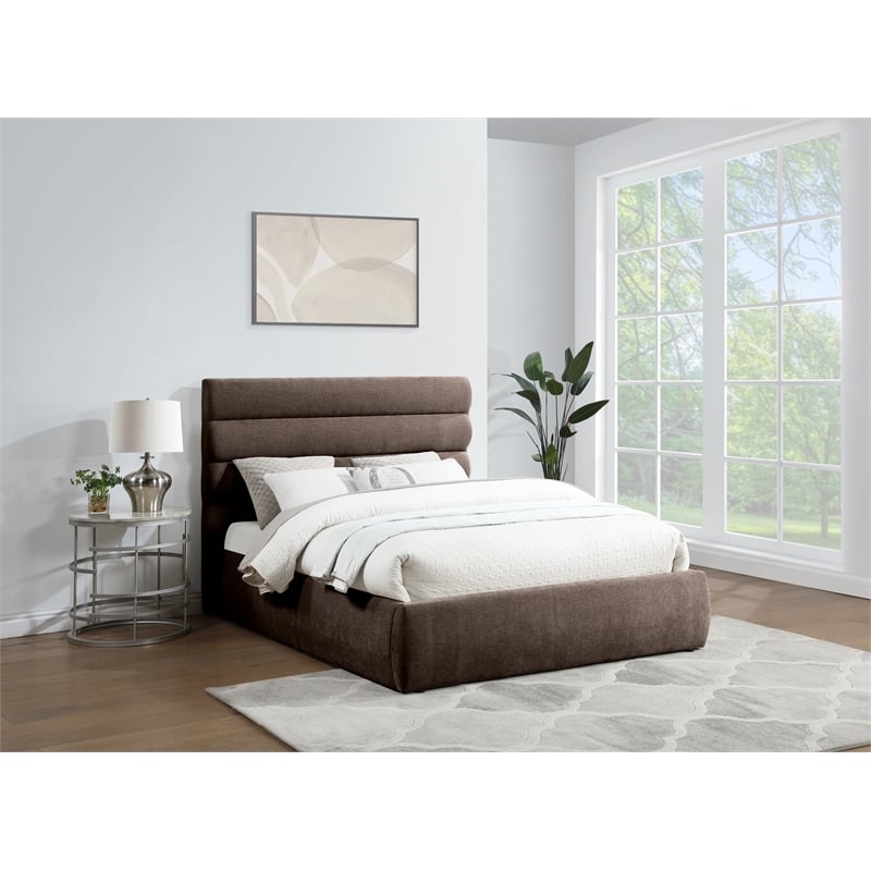 Meridian Furniture Adam Brown Chenille Fabric Queen Bed