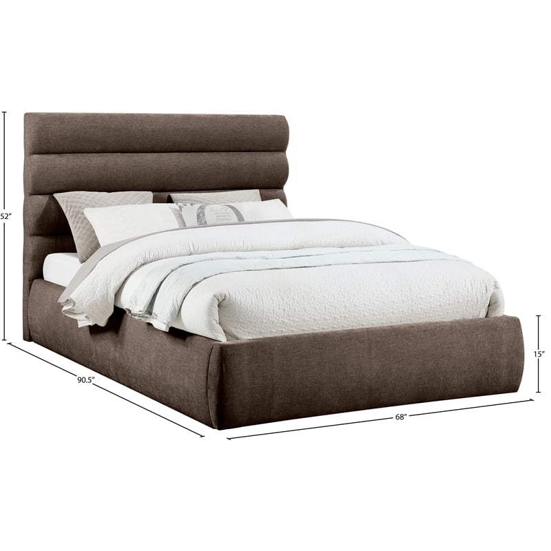 Meridian Furniture Adam Brown Chenille Fabric Queen Bed