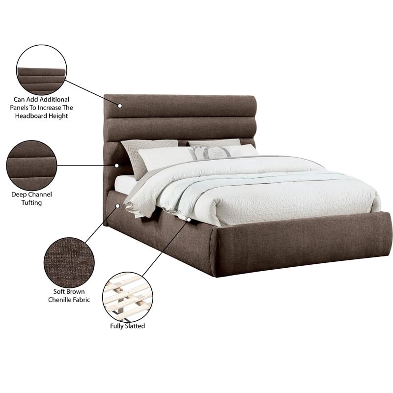 Meridian Furniture Adam Brown Chenille Fabric Queen Bed