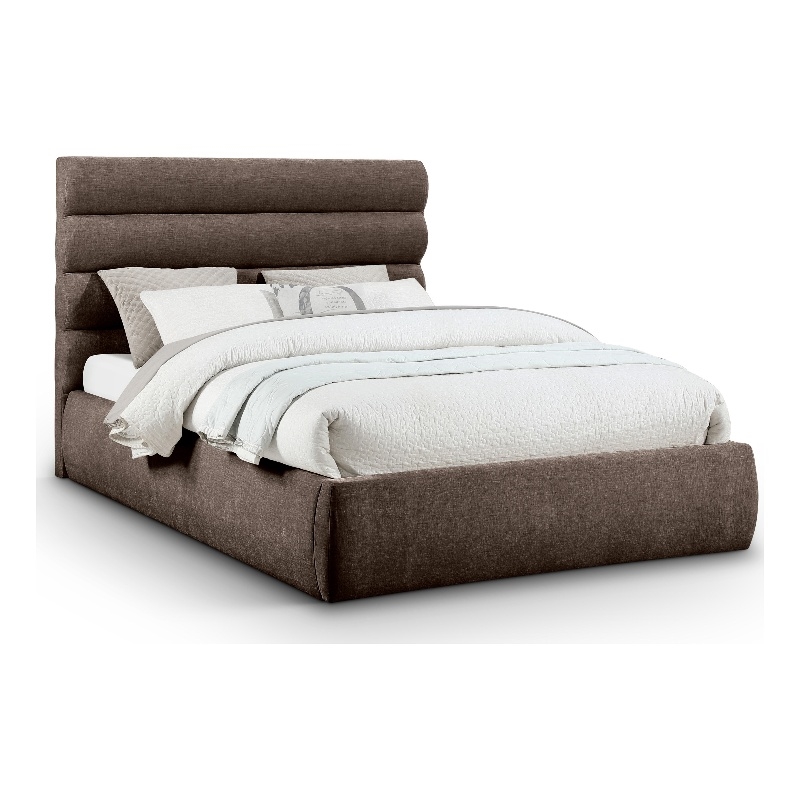 Meridian Furniture Adam Brown Chenille Fabric Queen Bed