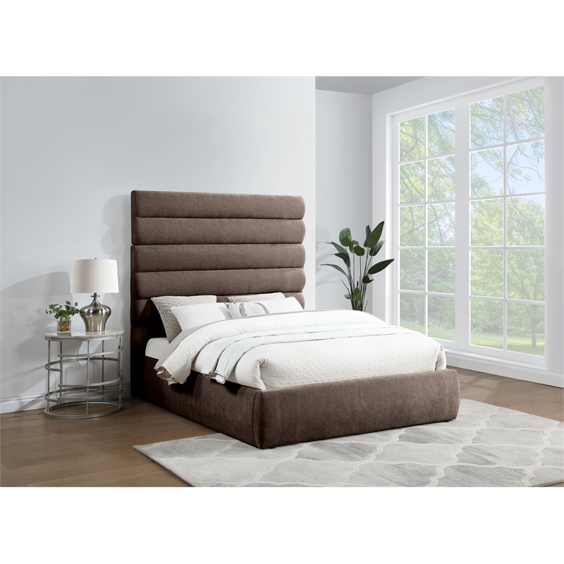 Meridian Furniture Adam Brown Chenille Fabric Queen Bed