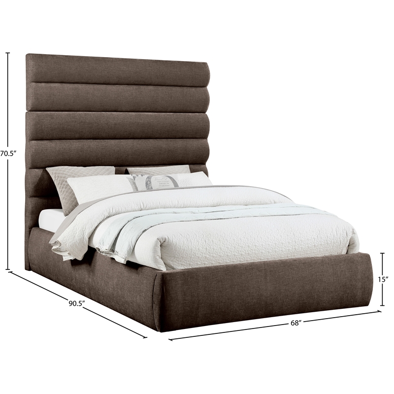 Meridian Furniture Adam Brown Chenille Fabric Queen Bed