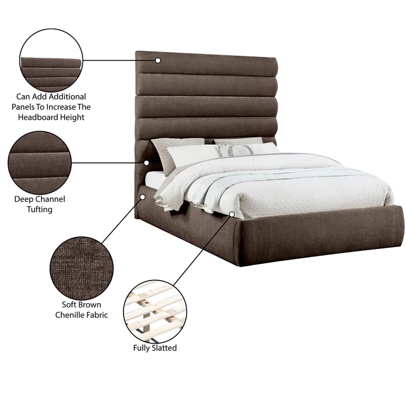 Meridian Furniture Adam Brown Chenille Fabric Queen Bed