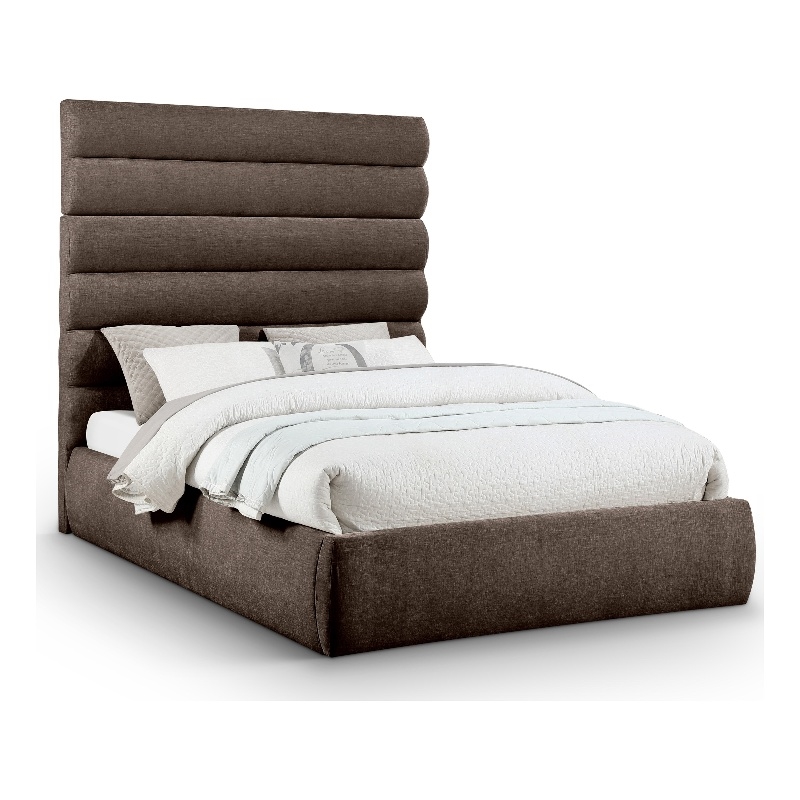 Meridian Furniture Adam Brown Chenille Fabric Queen Bed