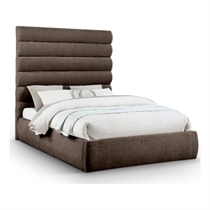 Meridian Furniture Adam Brown Chenille Fabric Queen Bed