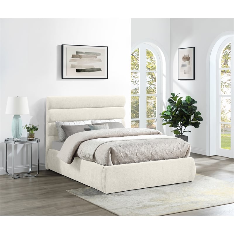 Meridian Furniture Adam Cream Chenille Fabric Full Bed