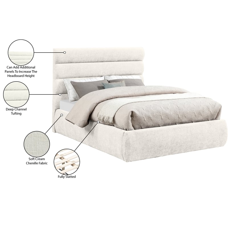 Meridian Furniture Adam Cream Chenille Fabric Full Bed