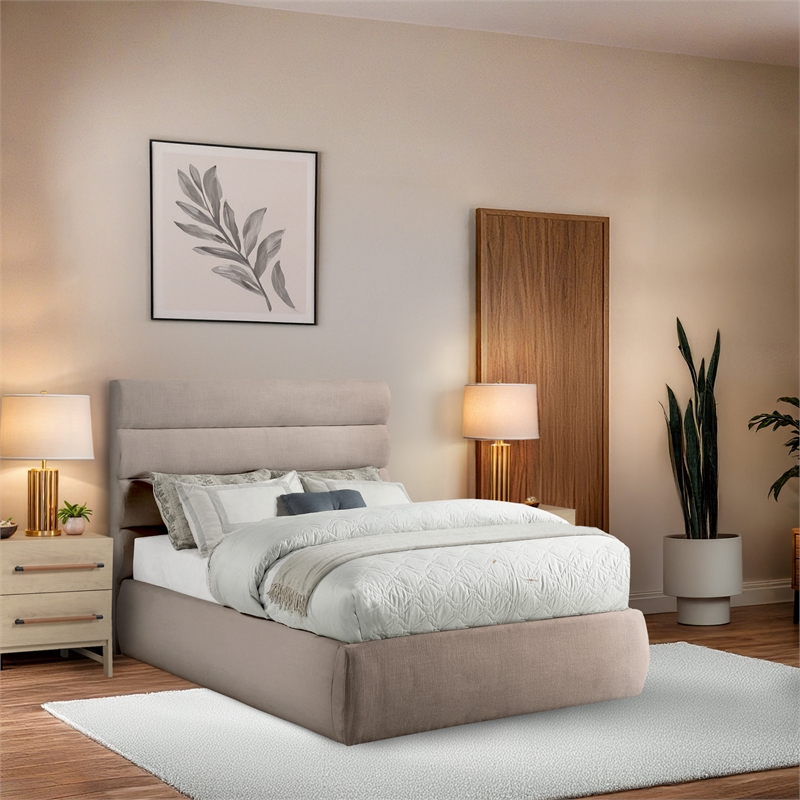 Meridian Furniture Adam Beige Linen Textured Fabric Full Bed