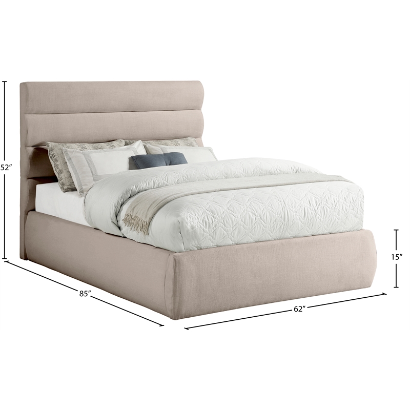 Meridian Furniture Adam Beige Linen Textured Fabric Full Bed