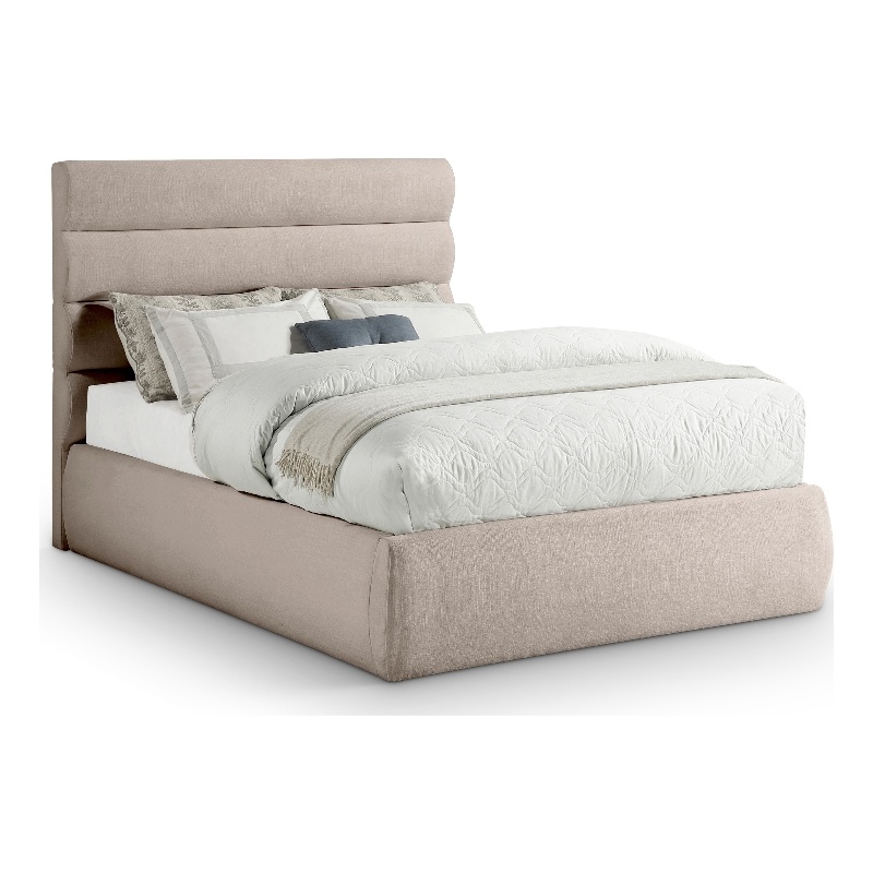 Meridian Furniture Adam Beige Linen Textured Fabric Full Bed