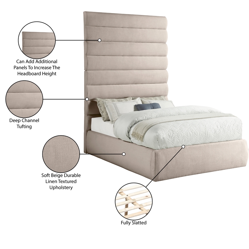 Meridian Furniture Adam Beige Linen Textured Fabric Full Bed