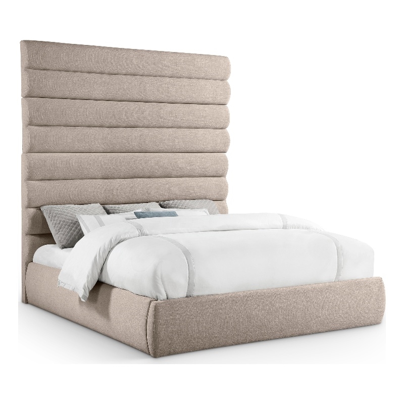 Meridian Furniture Adam Beige Linen Textured Fabric King Bed