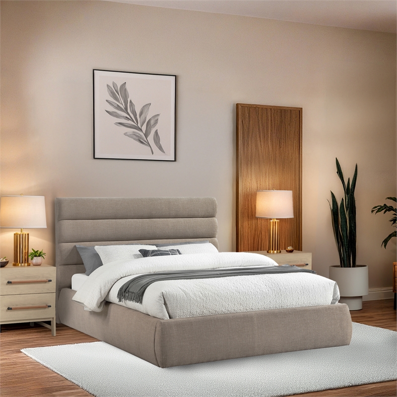 Meridian Furniture Adam Beige Linen Textured Fabric Queen Bed