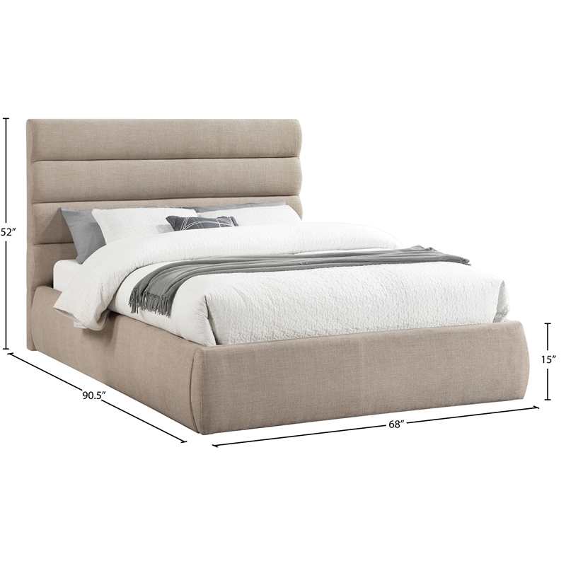 Meridian Furniture Adam Beige Linen Textured Fabric Queen Bed