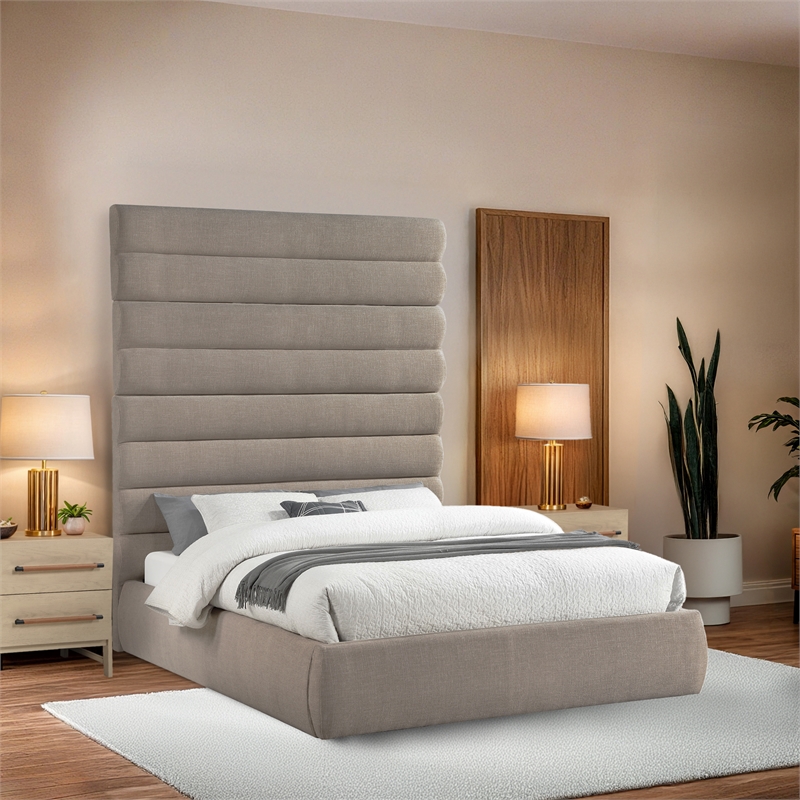 Meridian Furniture Adam Beige Linen Textured Fabric Queen Bed