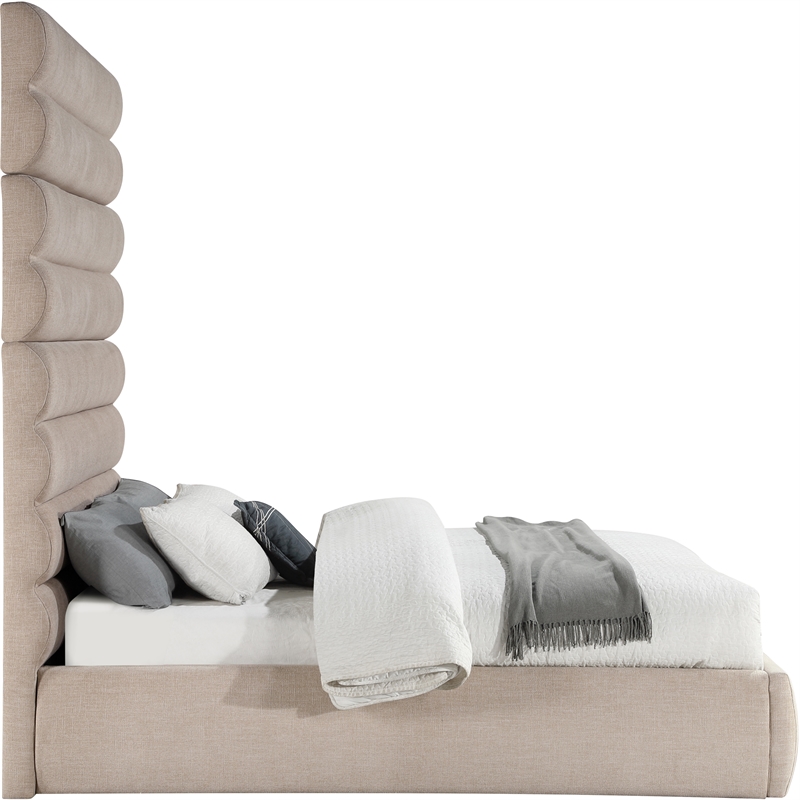 Meridian Furniture Adam Beige Linen Textured Fabric Queen Bed