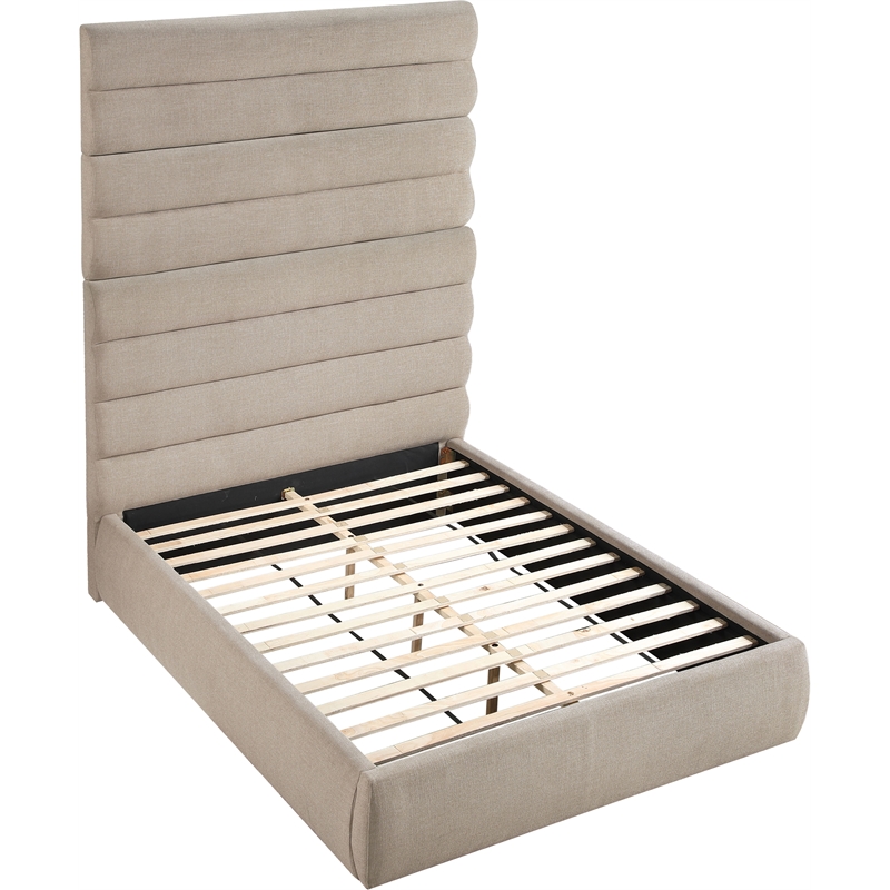 Meridian Furniture Adam Beige Linen Textured Fabric Queen Bed