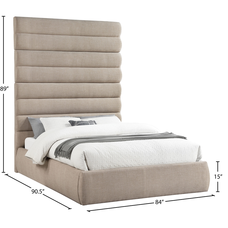 Meridian Furniture Adam Beige Linen Textured Fabric Queen Bed