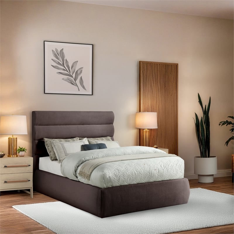 Meridian Furniture Adam Brown Linen Textured Fabric Full Bed