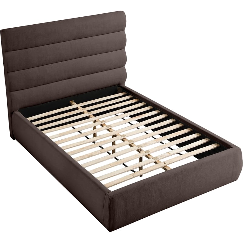 Meridian Furniture Adam Brown Linen Textured Fabric Full Bed