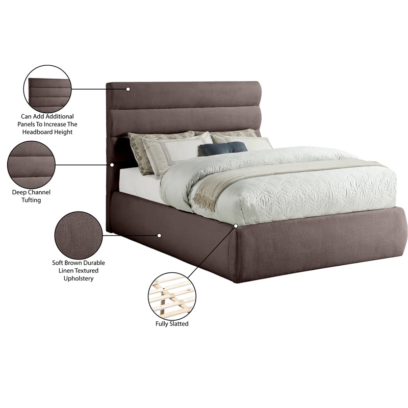 Meridian Furniture Adam Brown Linen Textured Fabric Full Bed