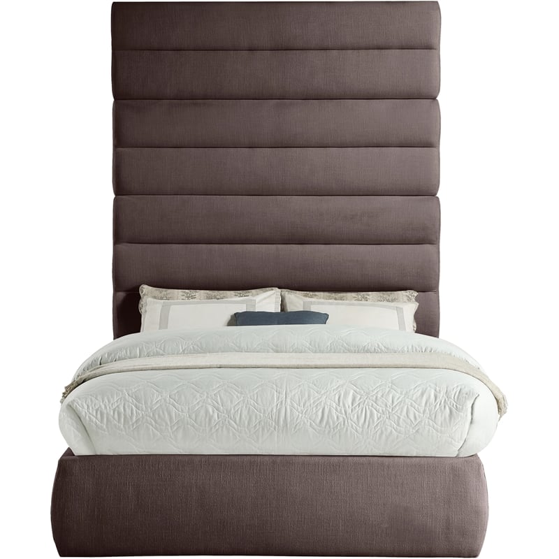 Meridian Furniture Adam Brown Linen Textured Fabric Full Bed