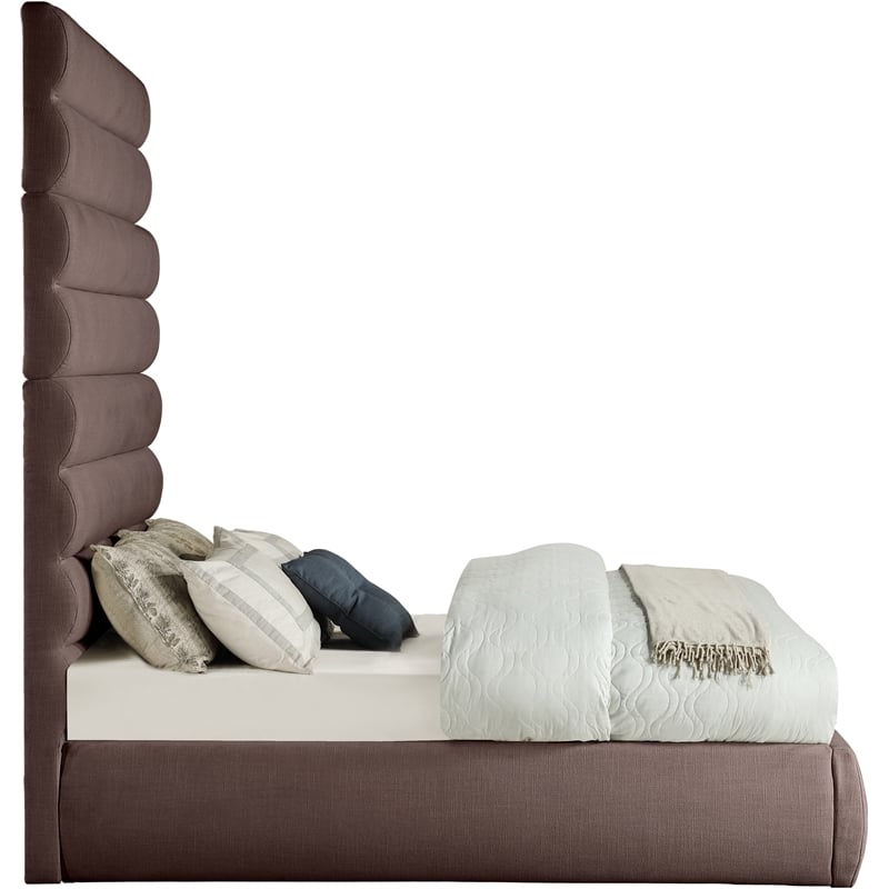 Meridian Furniture Adam Brown Linen Textured Fabric Full Bed