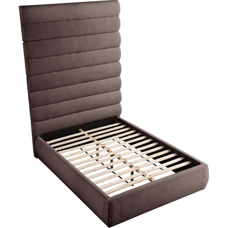 Meridian Furniture Adam Brown Linen Textured Fabric Full Bed