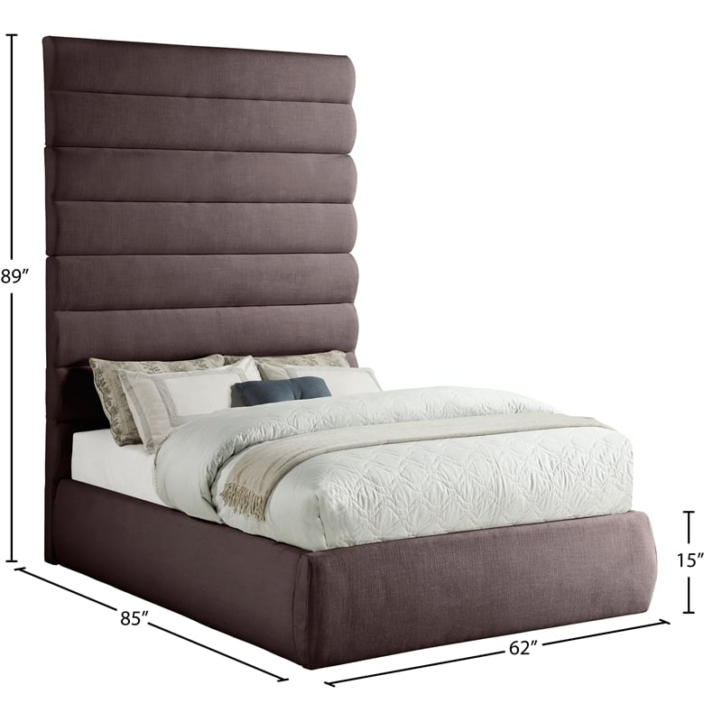 Meridian Furniture Adam Brown Linen Textured Fabric Full Bed