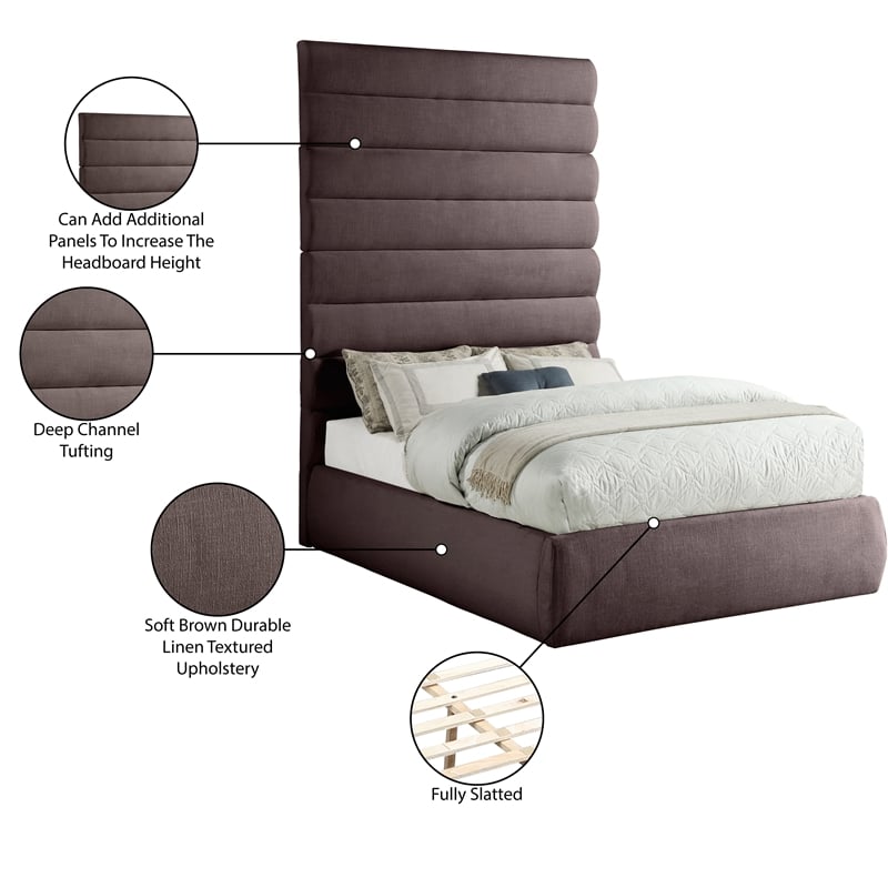 Meridian Furniture Adam Brown Linen Textured Fabric Full Bed