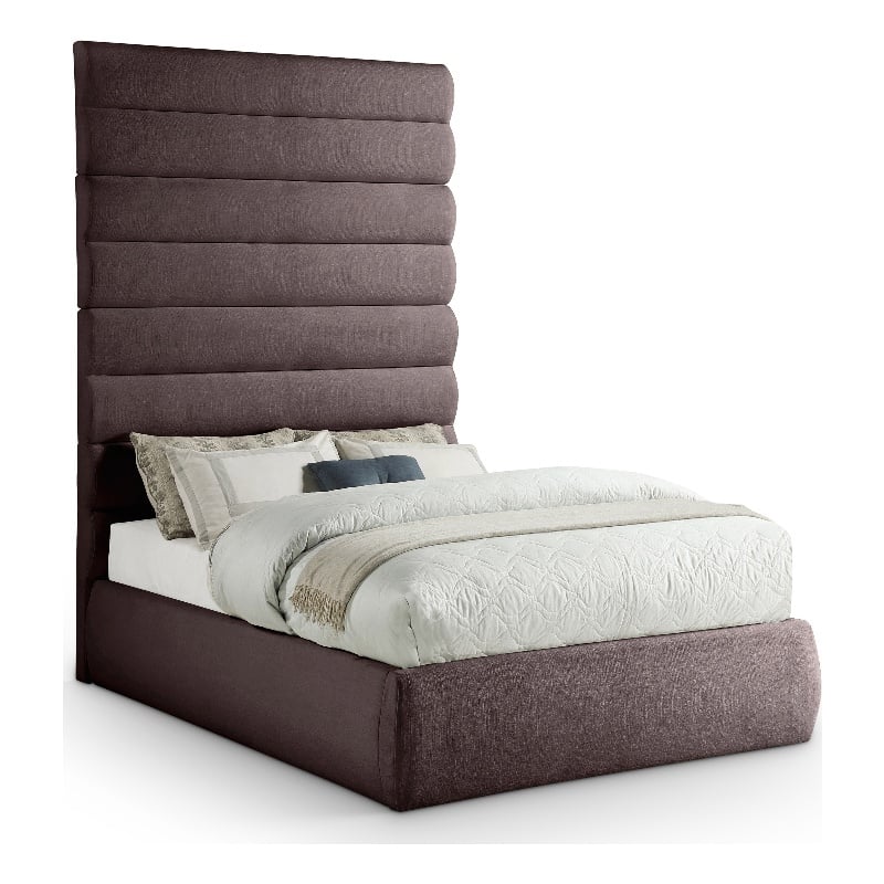 Meridian Furniture Adam Brown Linen Textured Fabric Full Bed