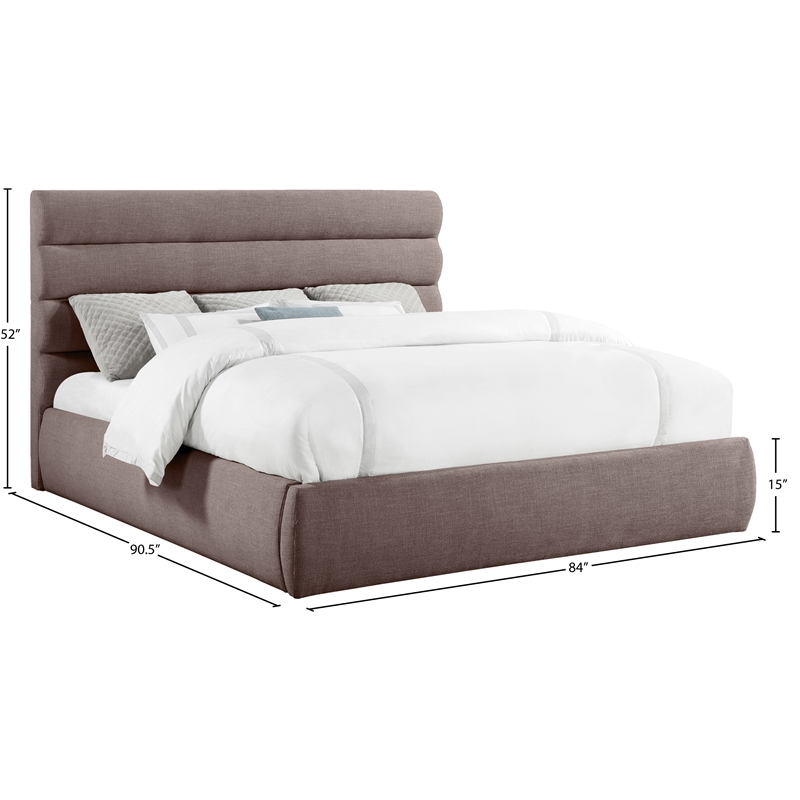 Meridian Furniture Adam Brown Linen Textured Fabric King Bed