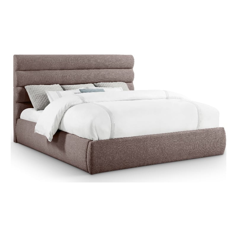 Meridian Furniture Adam Brown Linen Textured Fabric King Bed