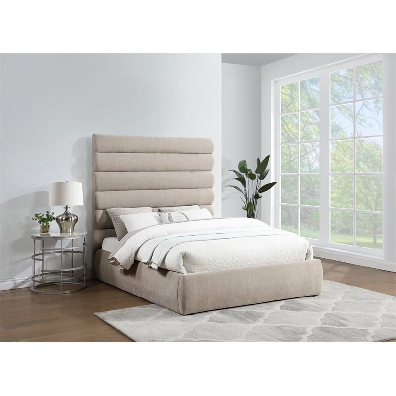 Meridian Furniture Adam Beige Chenille Fabric Queen Bed